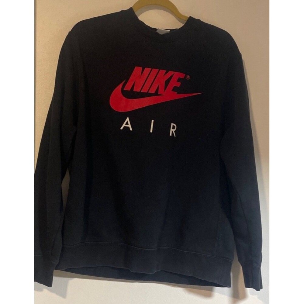 Nike Air Sweatshirt Mens Large Black Red Air Swoosh Crewneck Pullover Gym LS